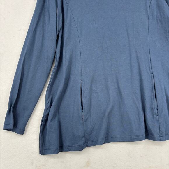 Susan Graver Turtleneck Tunic Size L Petite Blue Jersey Knit Pockets Stretch - Picture 4 of 10